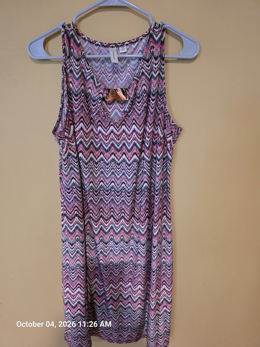 Tacera Pink Chevron Midi Dress